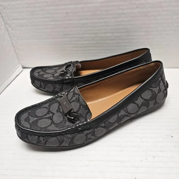 Coach Olive Black Gray Signature Logo Print Canvas Leather Loafer Shoes 10 40 - Picture 4 of 15